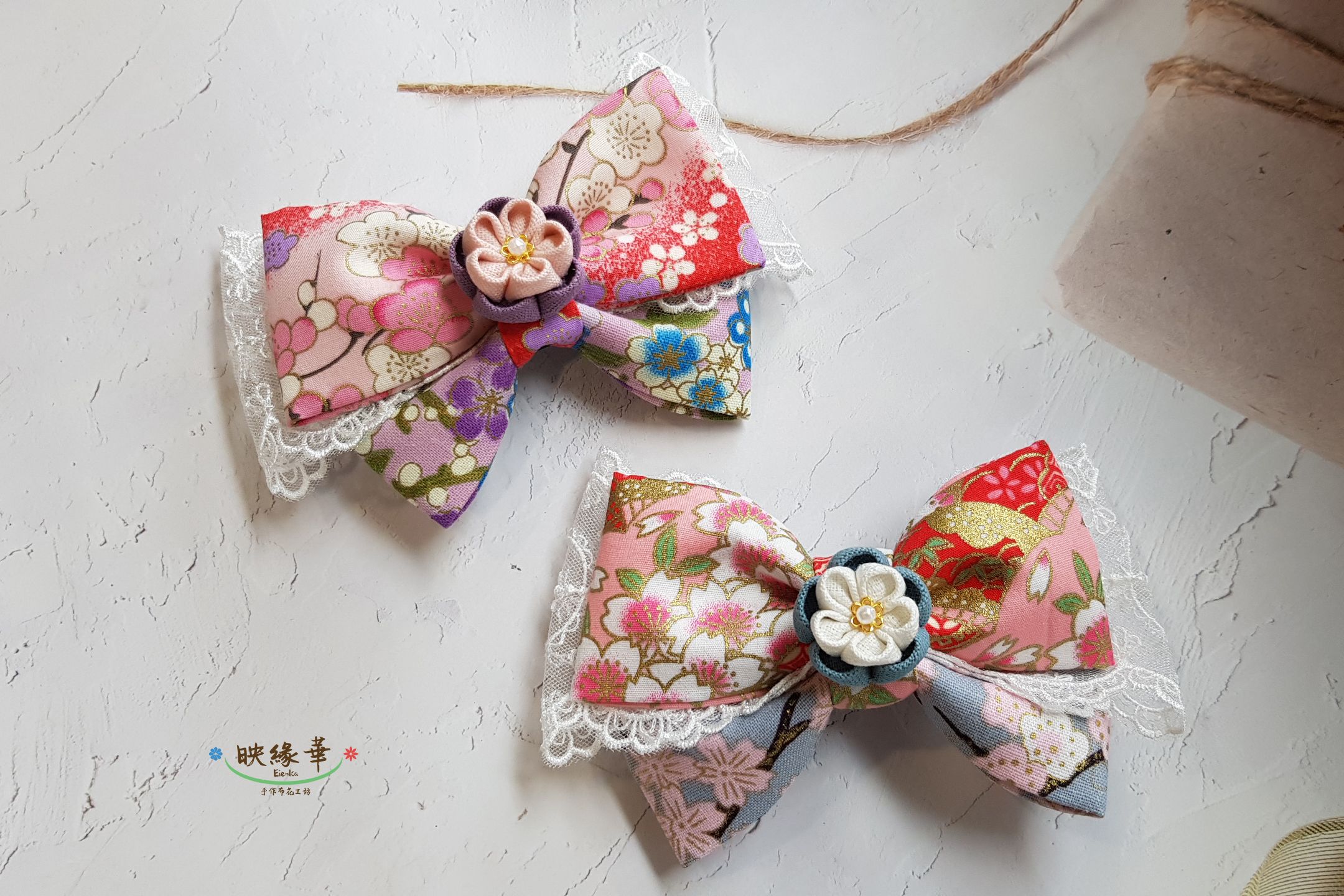 《梅花蕾絲》 細工花蝴蝶結彈簧夾