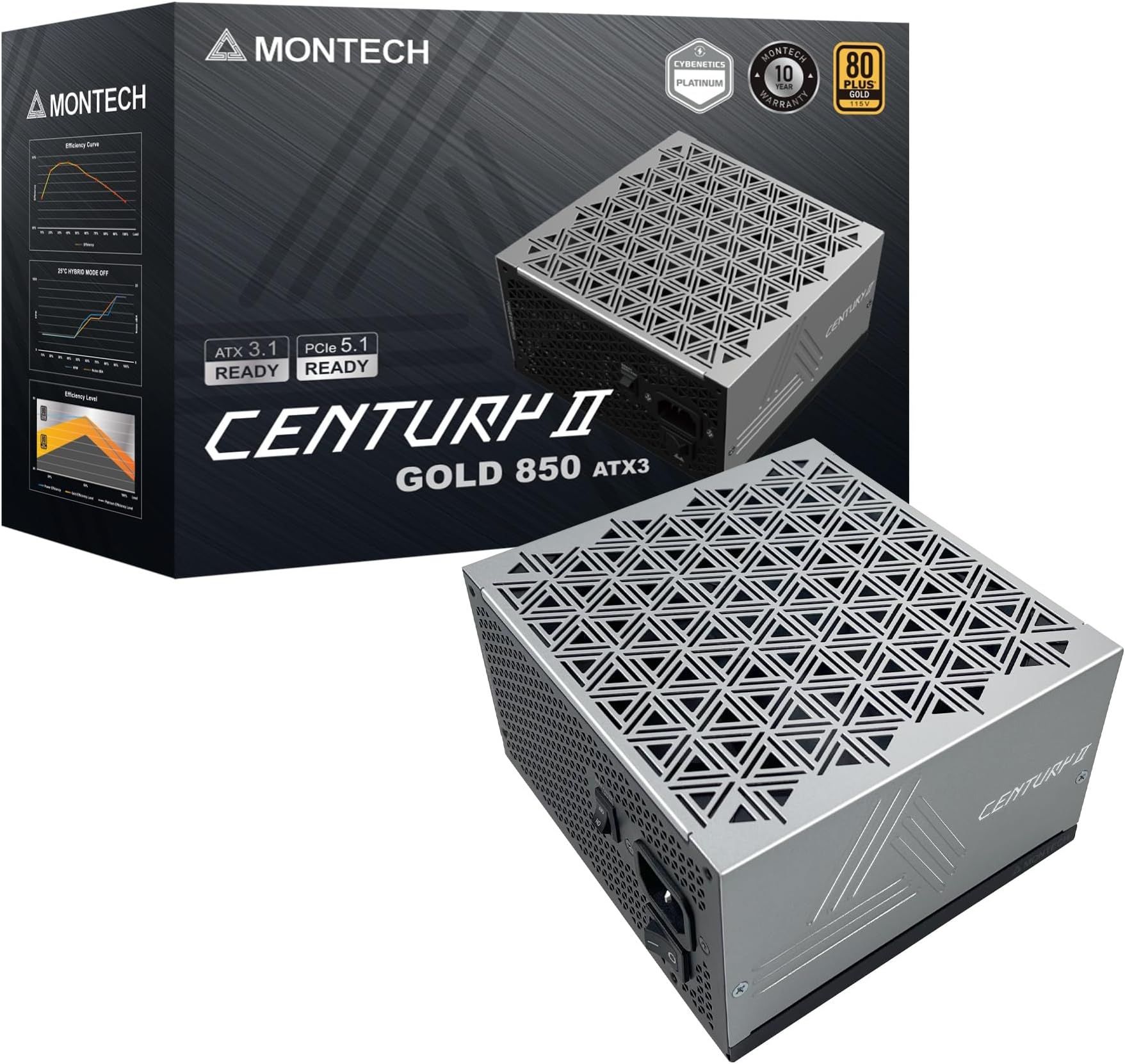 Montech君主 CENTURY II 850W  1050W  ATX3.1 金牌全模電源 十年保