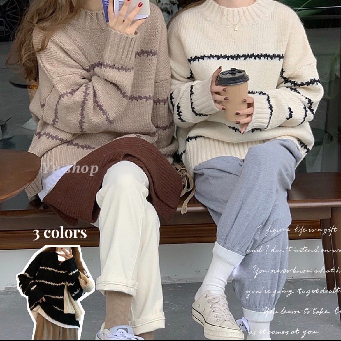 韓版圓領暖系針織毛衣♡