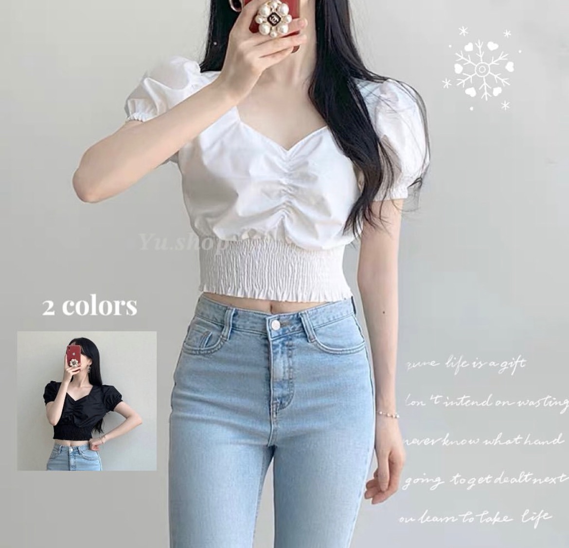 韓版夏季新款公主泡泡袖上衣♡