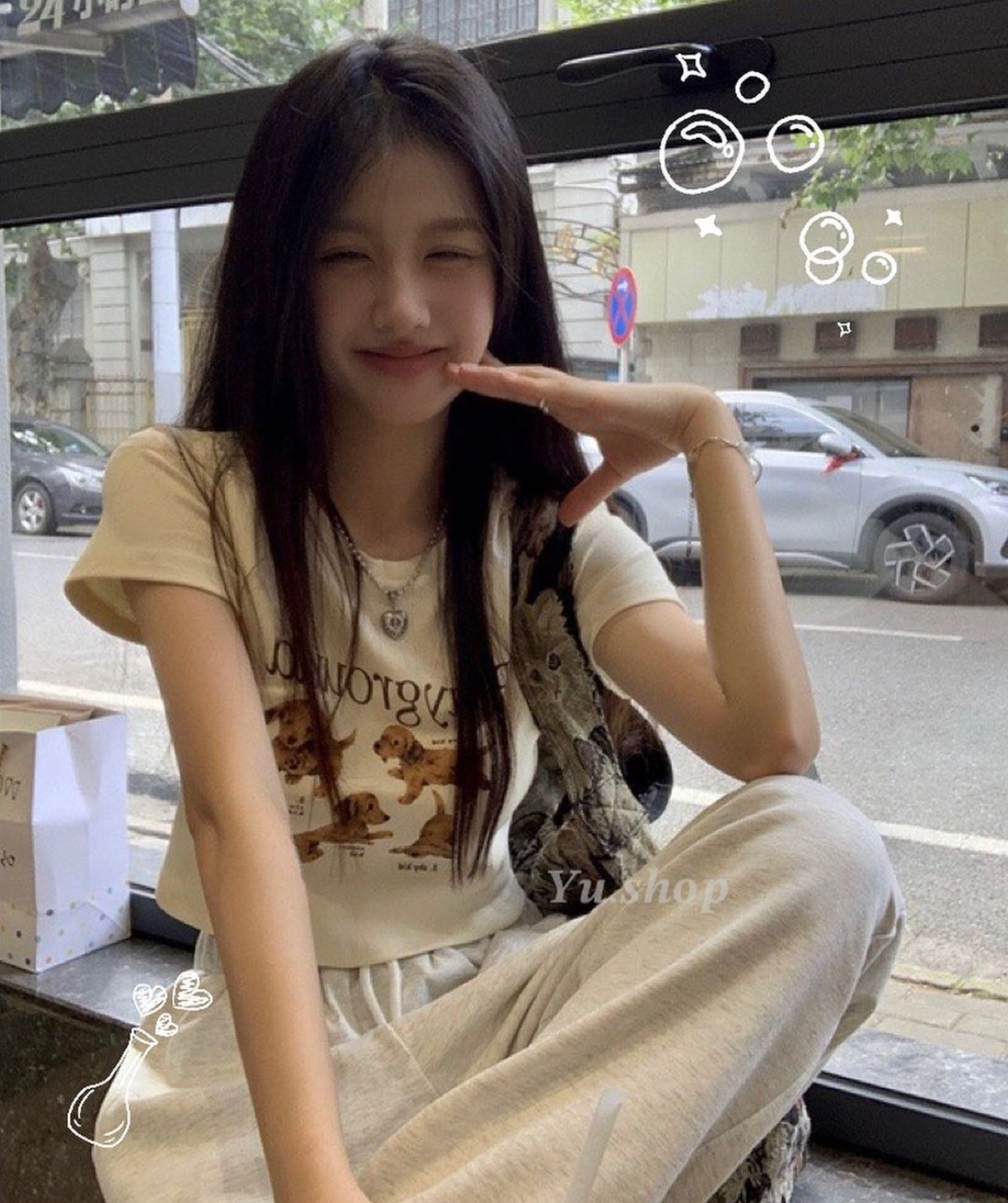 韓ins風簡約短板印花上衣♡