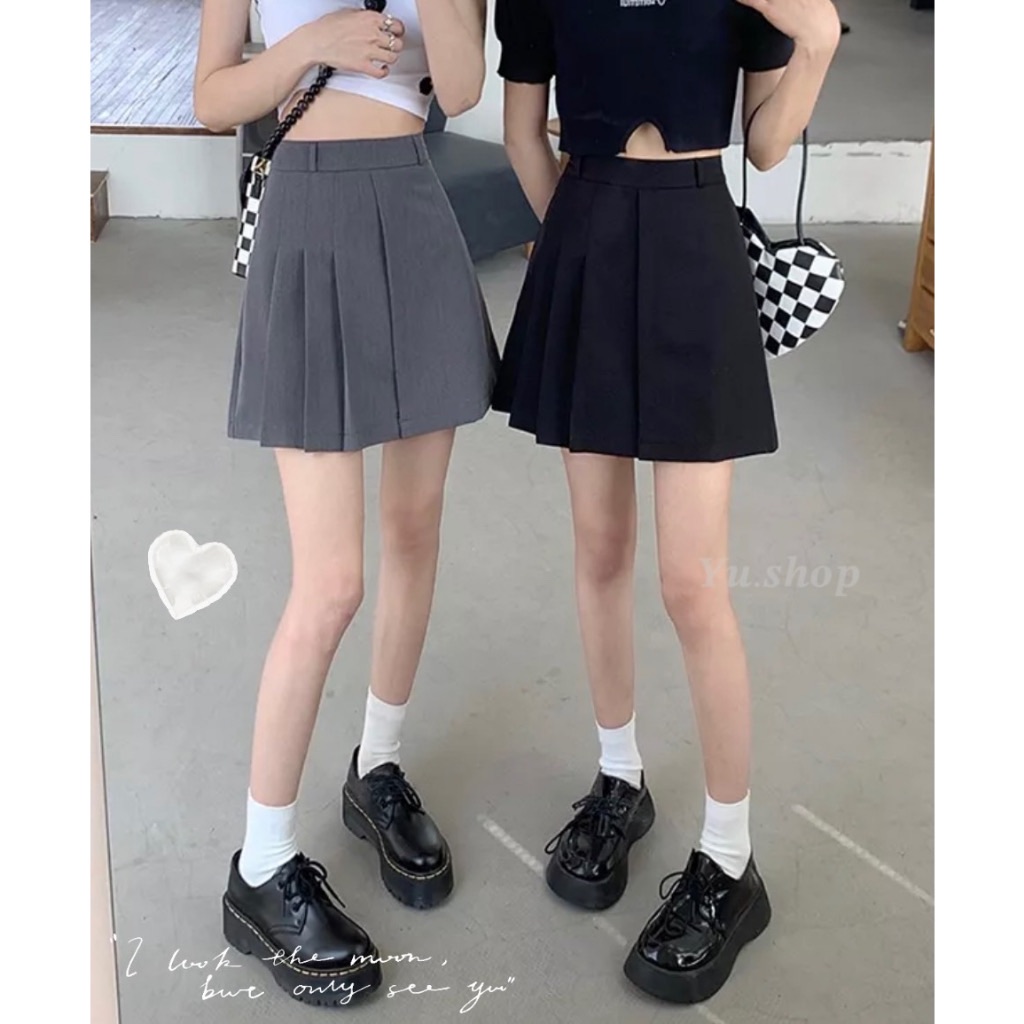 高腰學院風新款A字百褶裙（有安全褲）♡