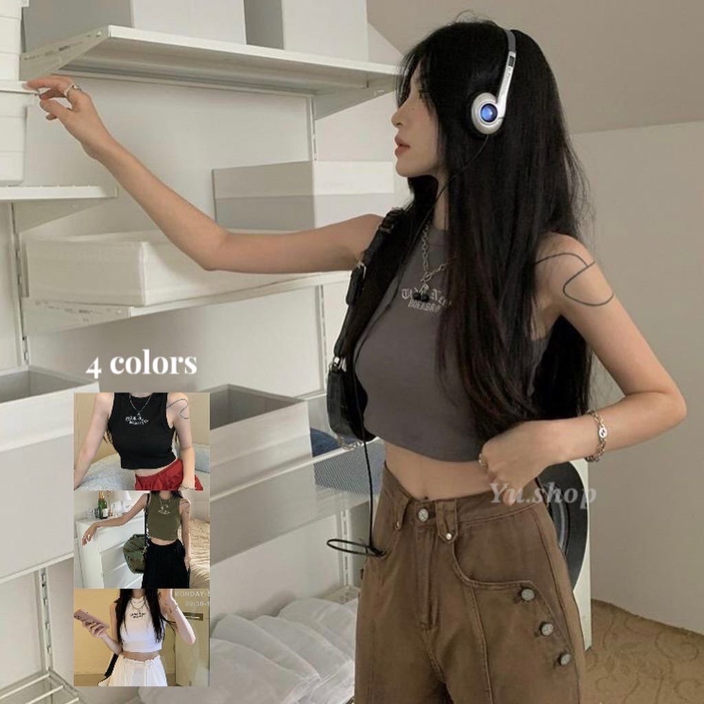 復古刺繡工字背心（含胸墊）♡