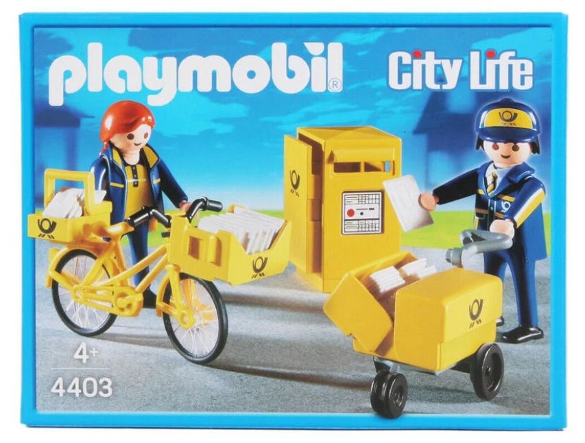 全新 現貨 德國 摩比 絕版品 盒裝 PLAYMOBIL 4403 郵差 郵務士 腳踏車 郵筒