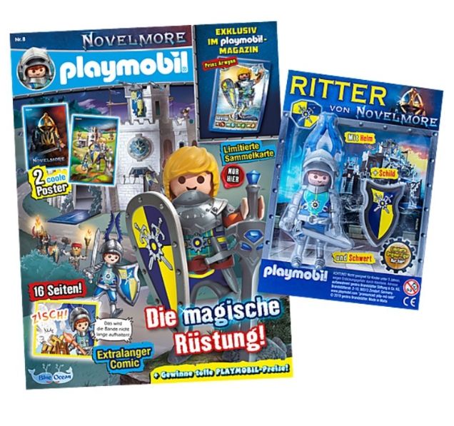 全新 現貨 德國 摩比 Playmobil  雜誌 附贈 諾維莫爾 藍角 藍騎士 人偶 公仔 吊卡