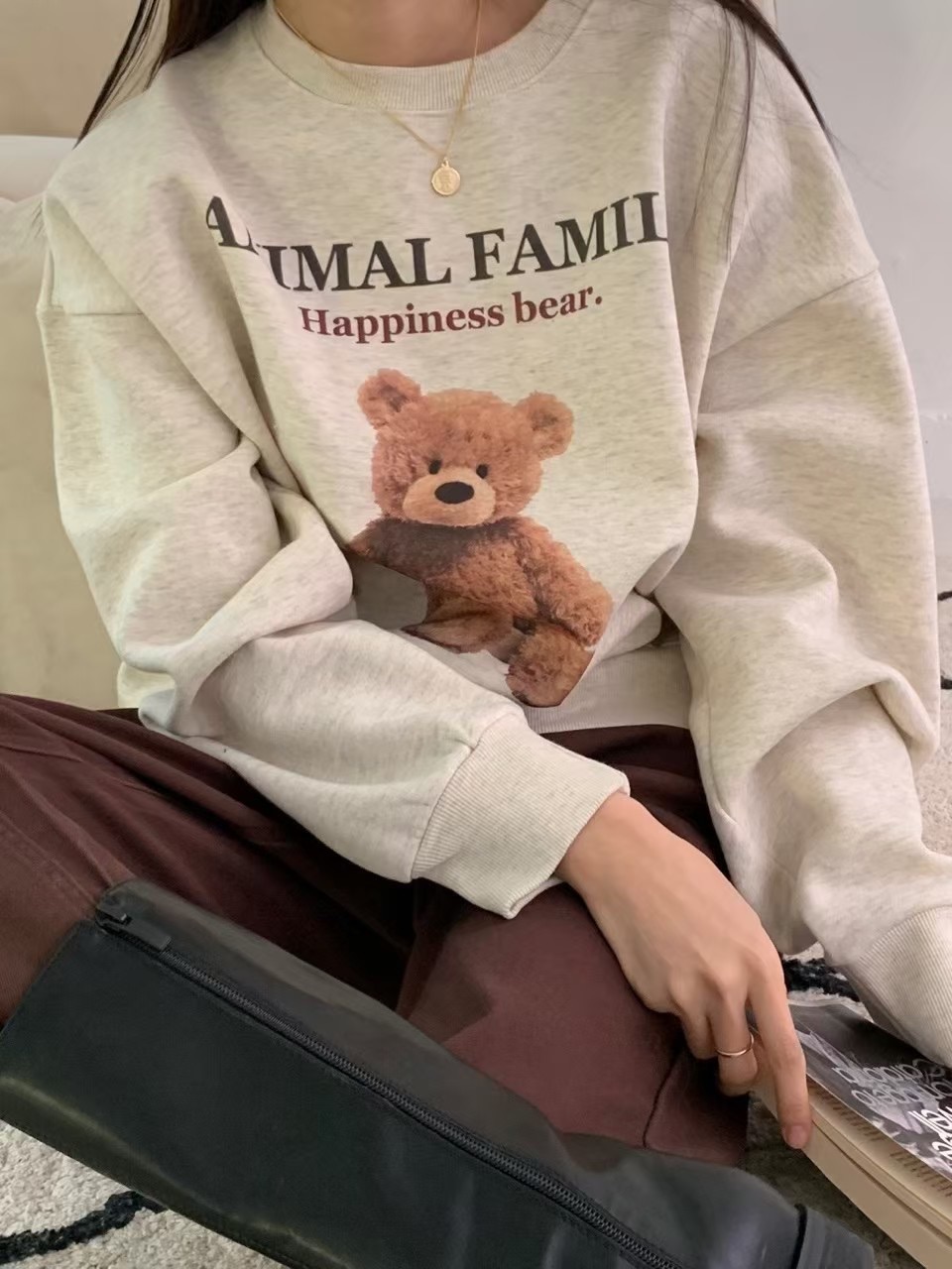 正韓 設計師品牌 泰迪熊加絨大學踢