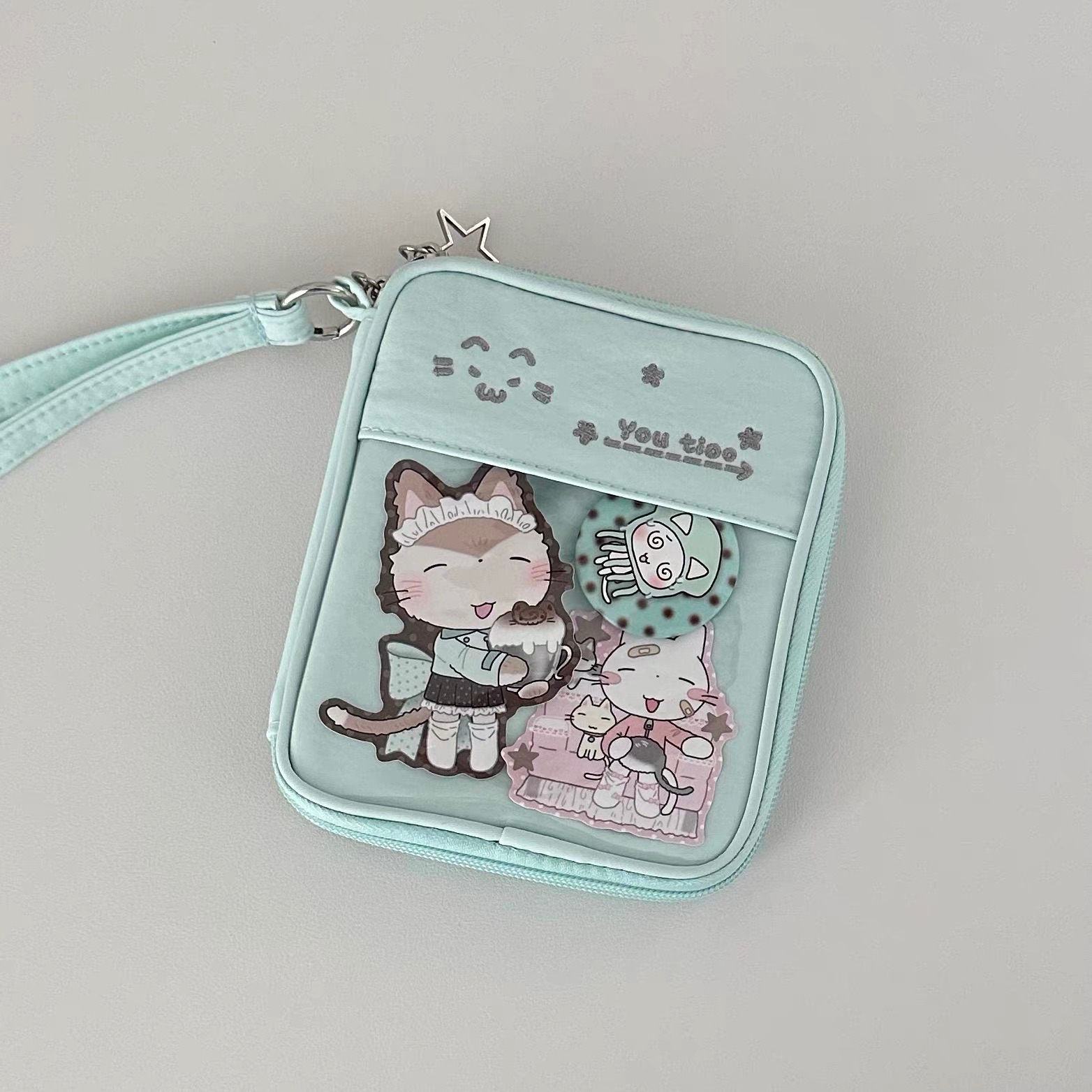 清爽薄荷尼龍掛脖護照/卡包