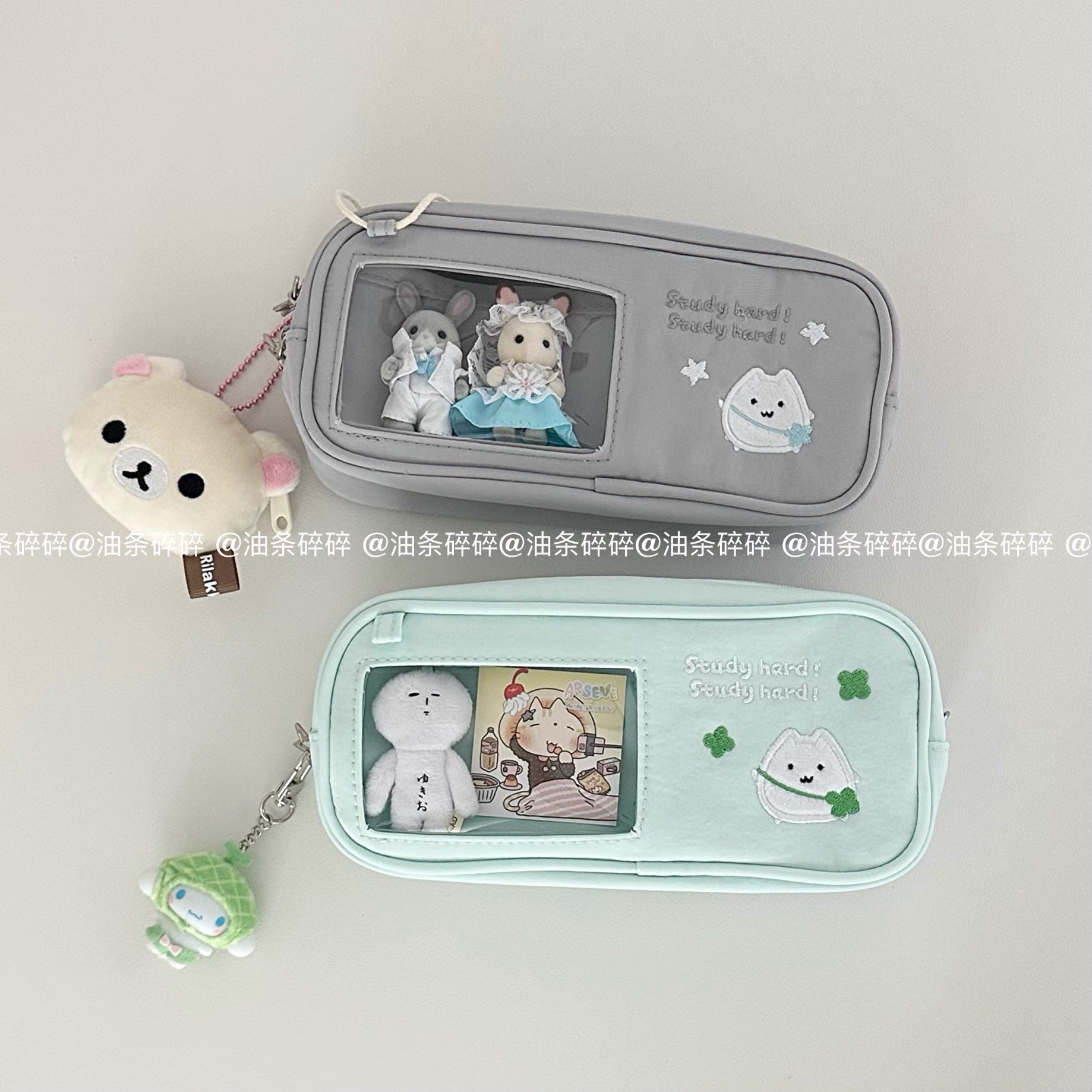 蛋貓刺繡四葉草尼龍筆袋