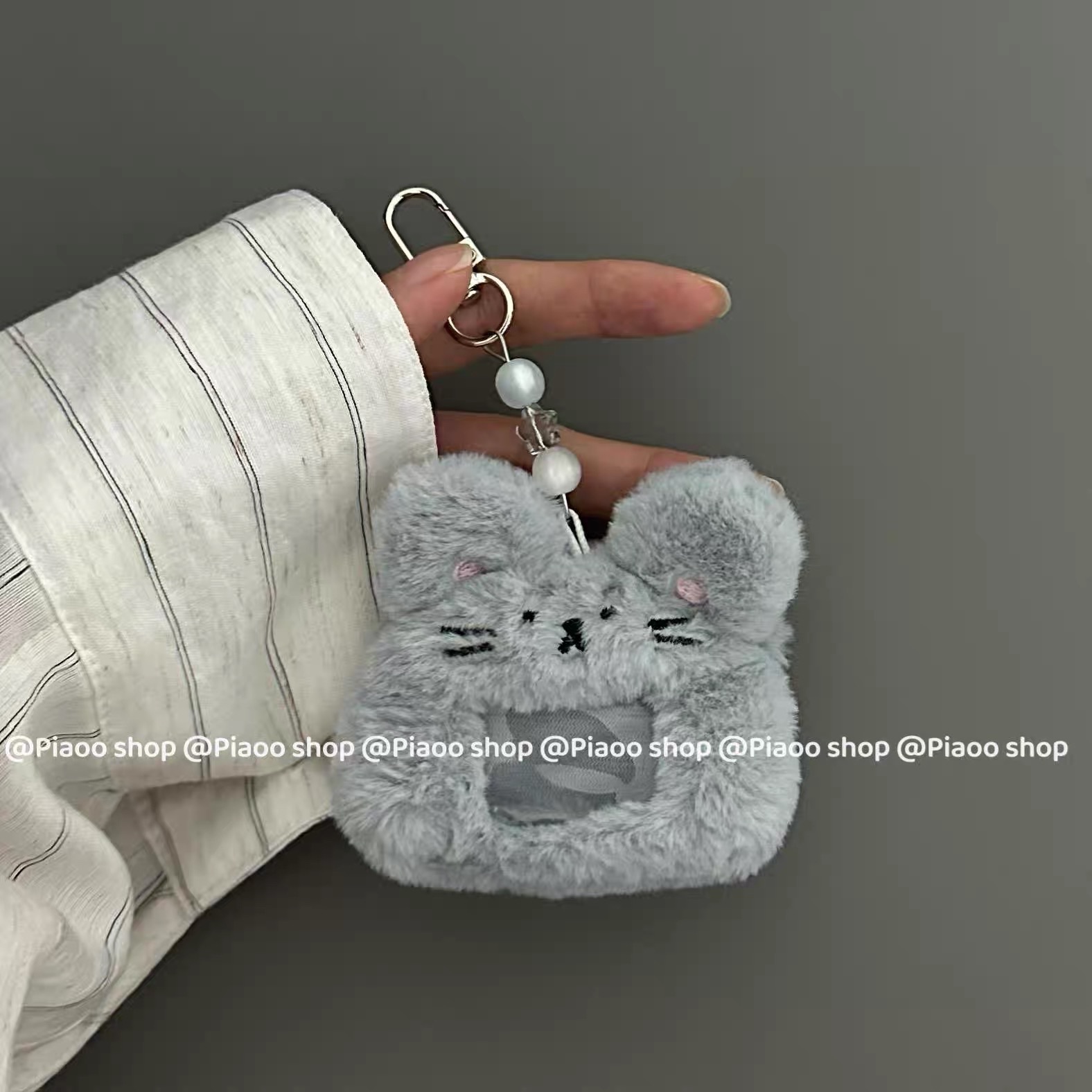 氣鼓鼓小灰鼠毛絨1寸卡套掛件