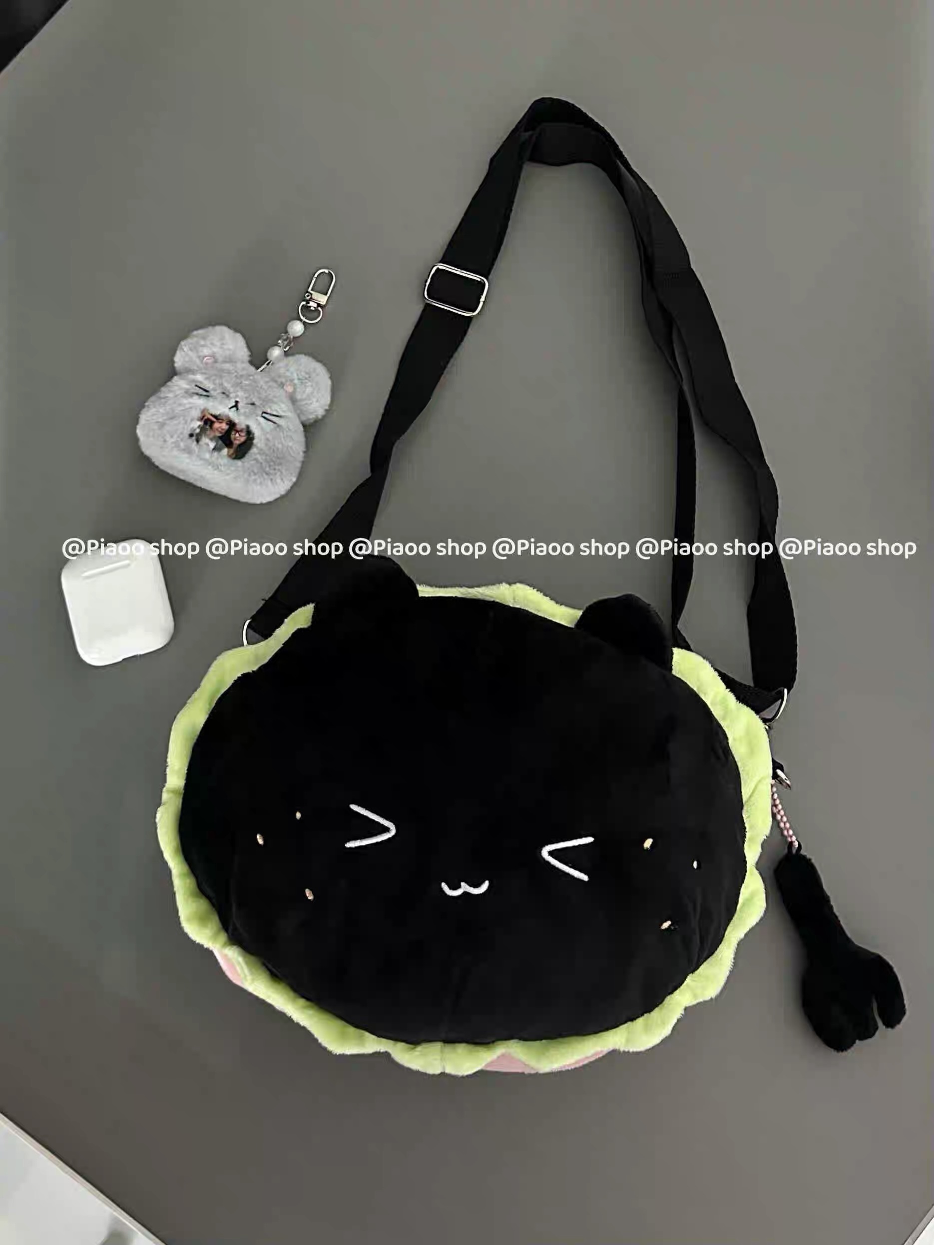 黑貓漢堡毛絨斜挎包