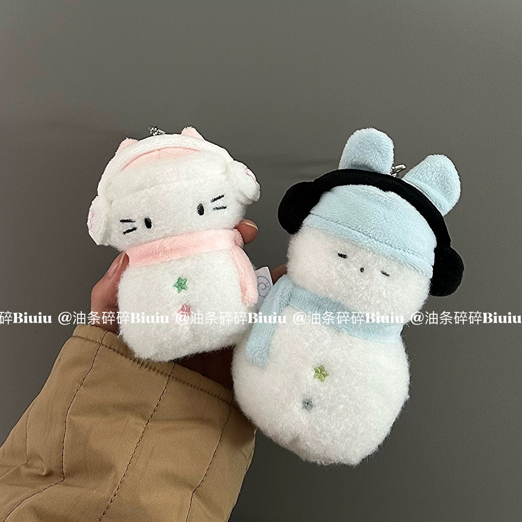 耳機雪人兔雪人貓毛絨掛件