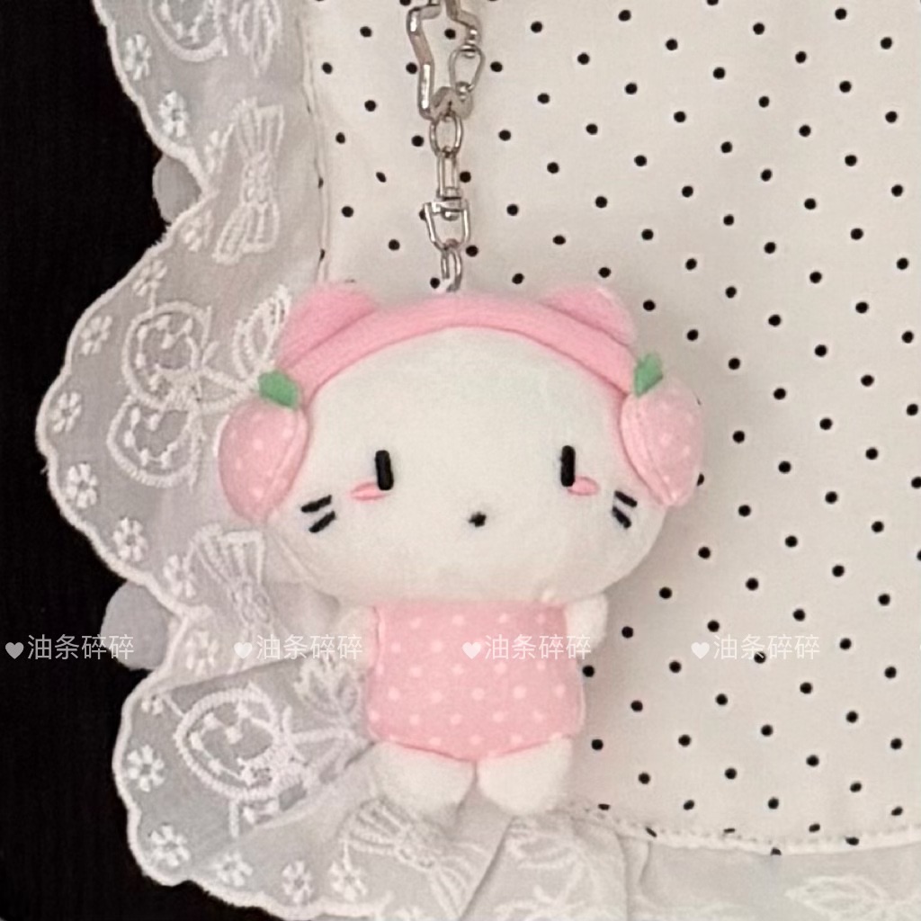 New🌷 萌萌波點草莓耳機貓掛件