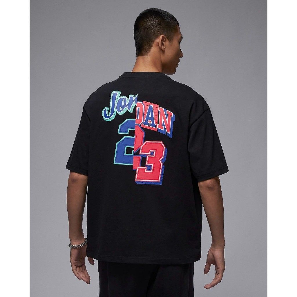 NIKE JORDAN 短袖上衣 短T 飛人 印花 23號 寬鬆 男款 黑 FQ0359-010