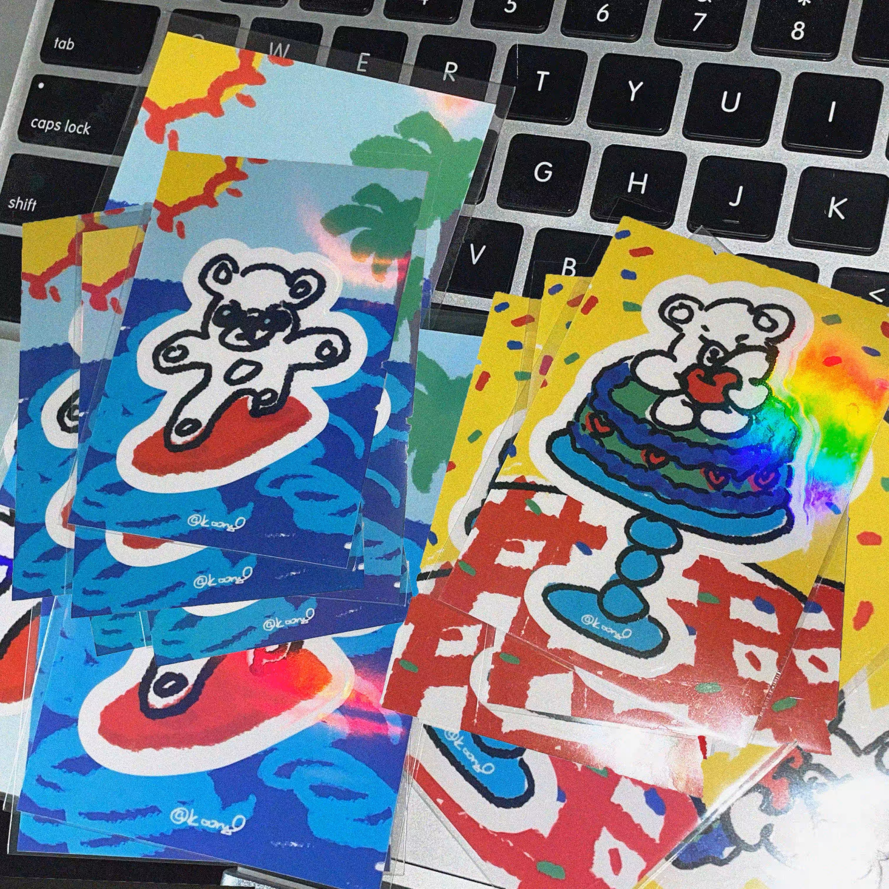 Koong0 is bear 衝浪/蛋糕 小卡貼紙