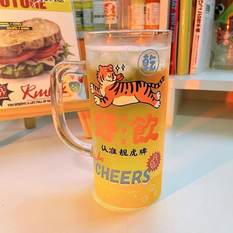 PIDO 插畫老虎玻璃啤酒杯