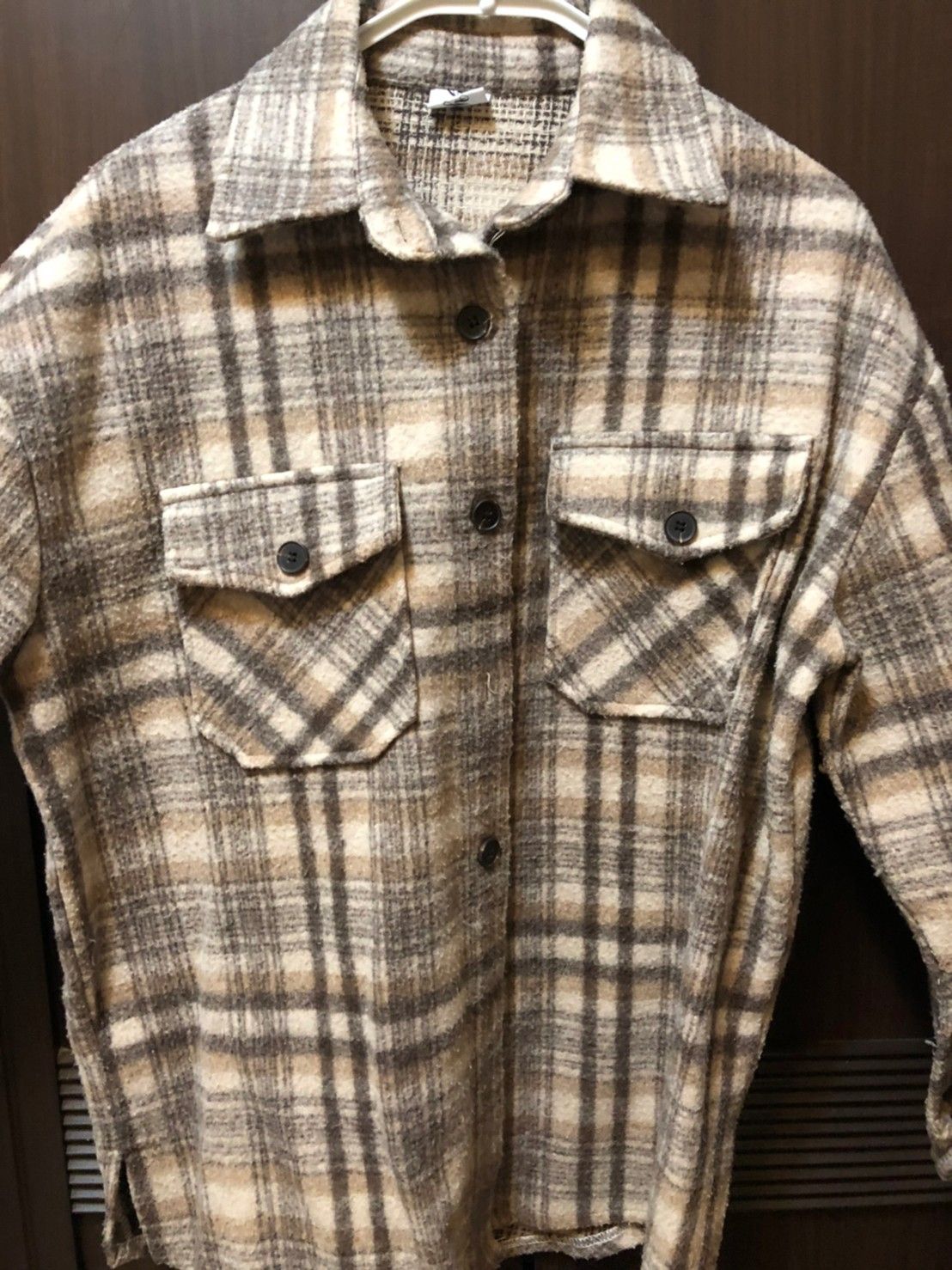 厚版 摩毛咖啡格子厚襯衫 外罩 冬天 寒流 大扣子 保暖