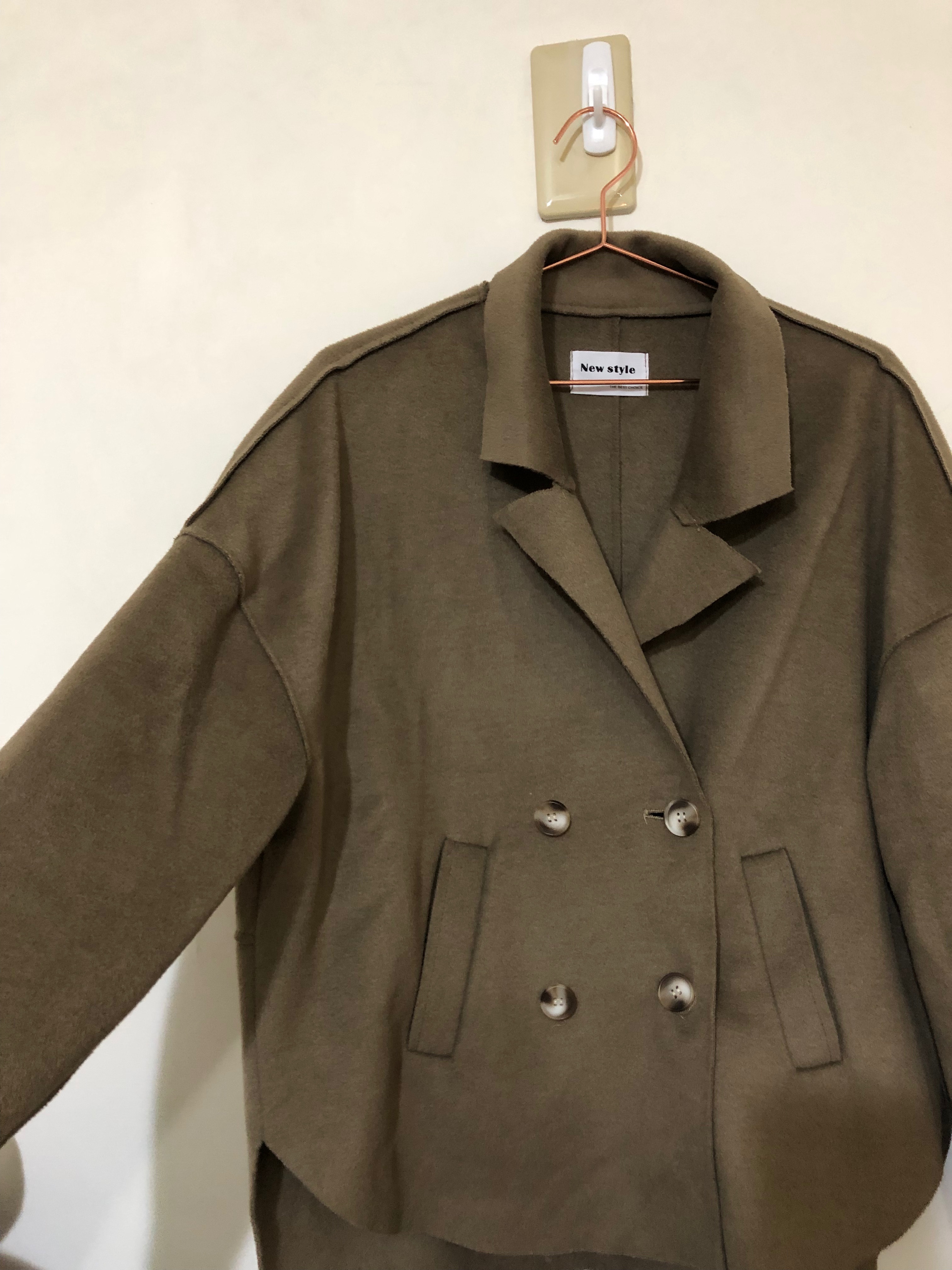 復古咖綠色毛呢外套