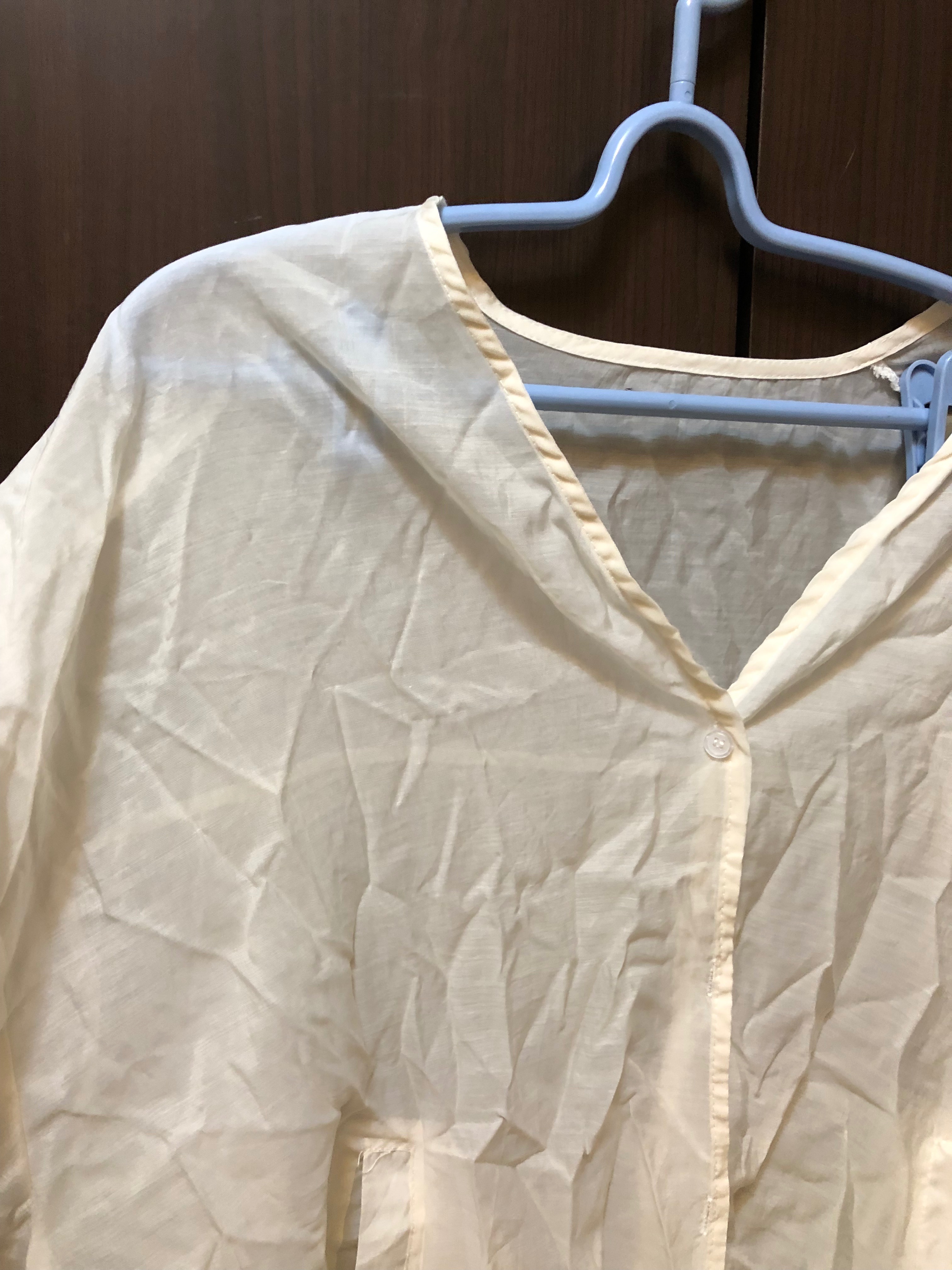 無領美人魚泡泡袖襯衫