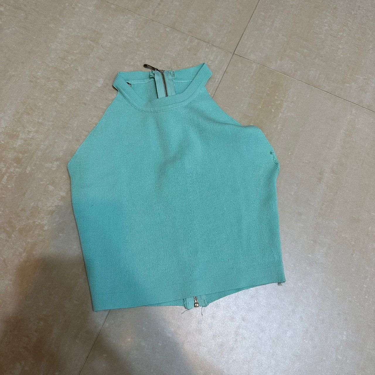 湖水藍針織拉鍊上衣