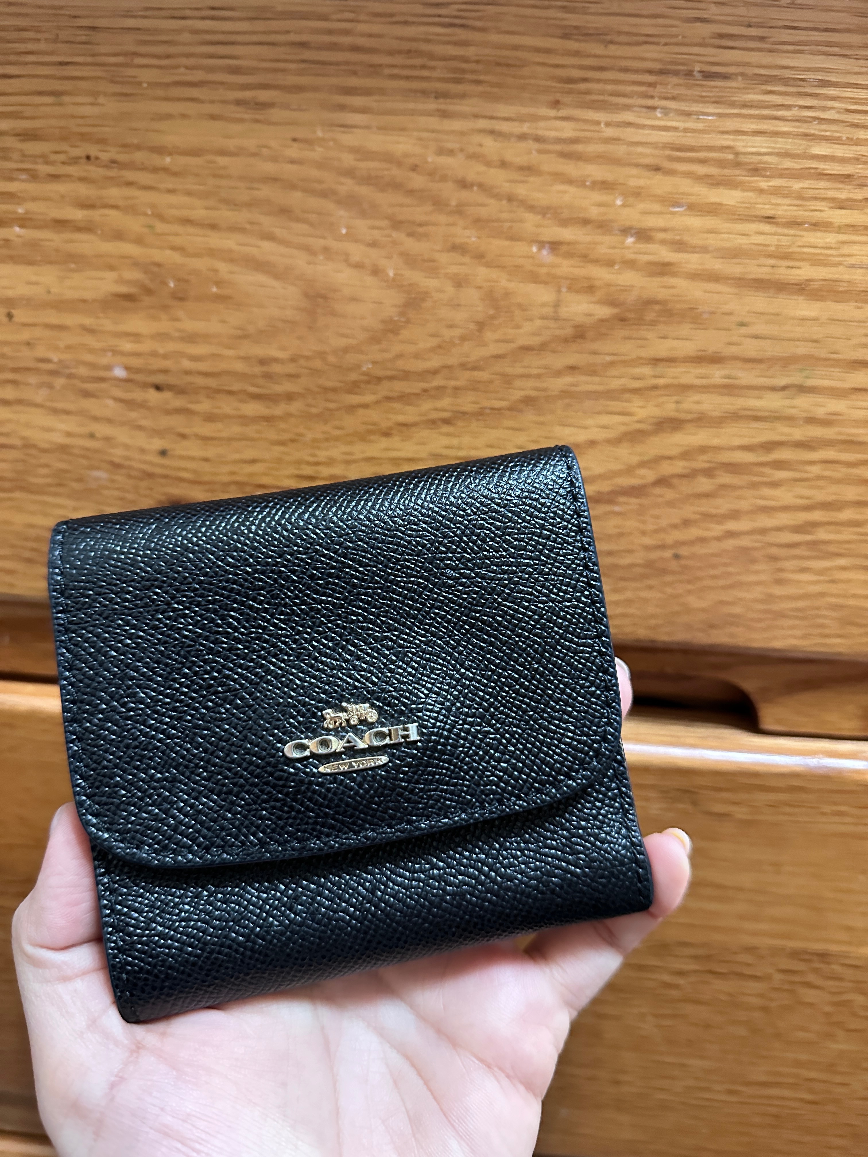 Coach 黑色荔枝皮錢包 防刮 黑色