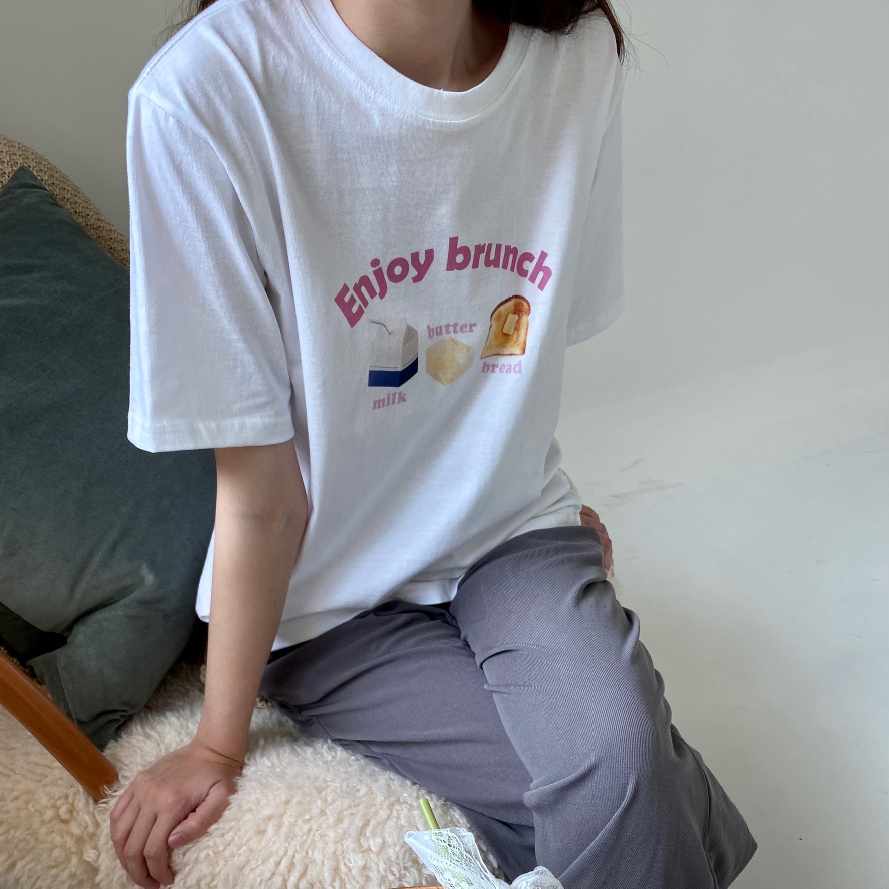 9zo1 Enjoy brunch舒服棉短袖tee 正韓🇰🇷