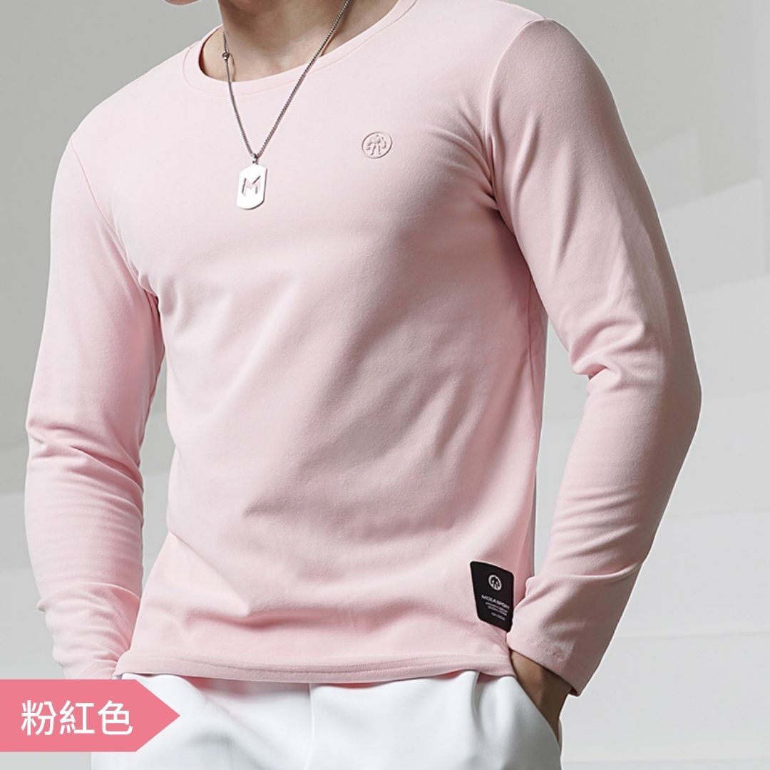 預購款 MOEA SPORT 胸口小肌肉人圖章印 長袖T恤-粉紅色