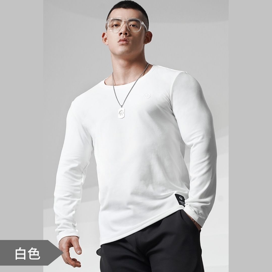 預購款 MOEA SPORT 胸口小肌肉人圖章印 長袖T恤-白色