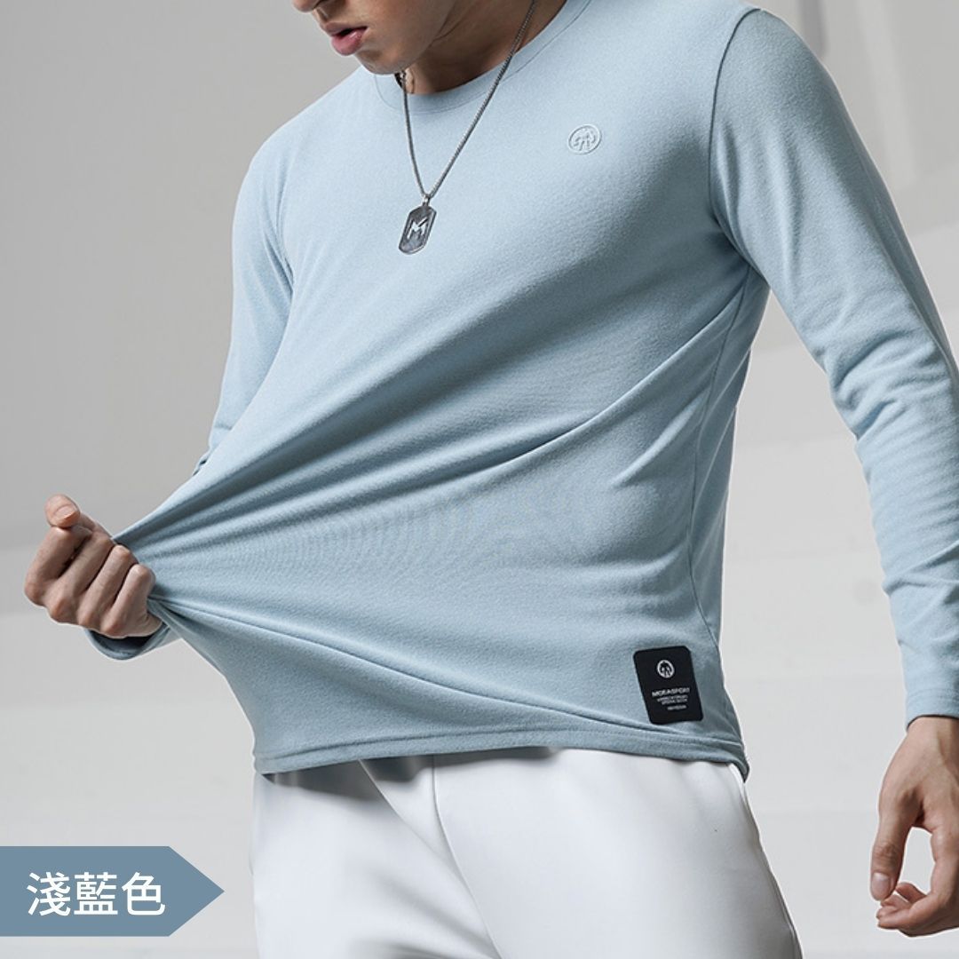 預購款 MOEA SPORT 胸口小肌肉人圖章印 長袖T恤-淺藍色