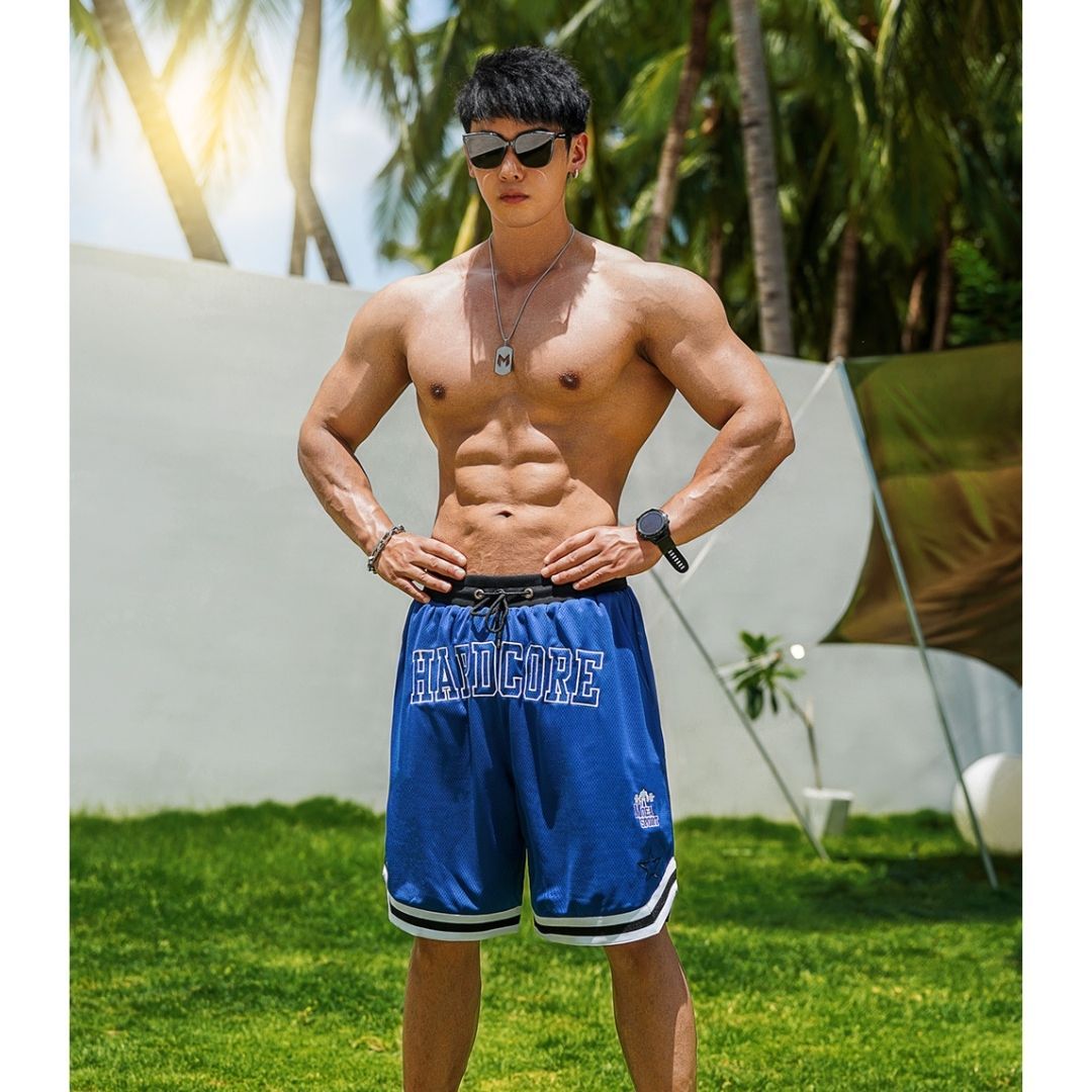 MOEA SPORT 透氣大網孔 籃球五分短褲-藍色