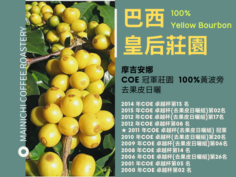 巴西 皇后莊園  100%黃波旁 摩吉安娜COE冠軍莊園 中深焙