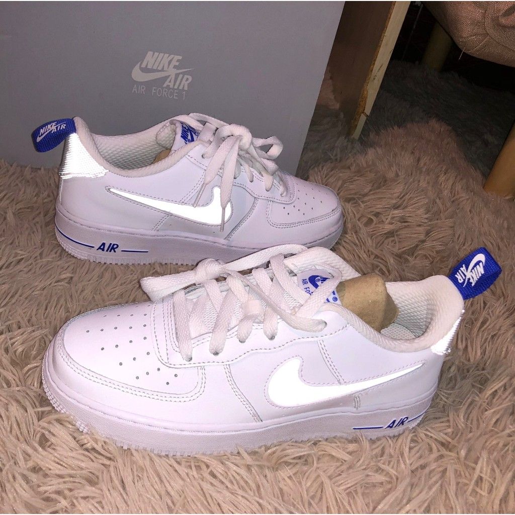 Nike Air Force 1 國外限定 白底 藍色 3M 反光材質 DD3227-100