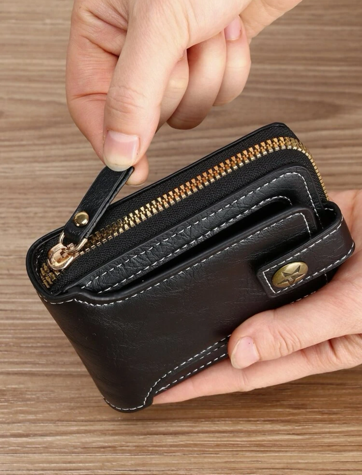 男士縫合細節小錢包信用卡小錢包雙折小袋子男士錢包迷你薄款輕便多層拉鍊便攜式身份證現金現金極簡時尚現代商務周年紀念日情人節