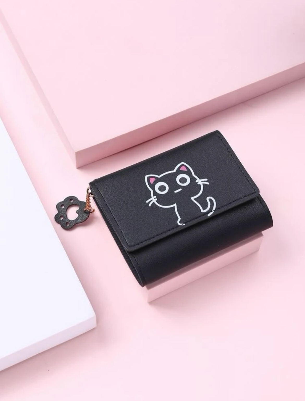 時尚卡通貓紋錢包，便攜小三折卡片收納盒，有貓爪裝飾圖形摺疊錢包，迷你輕便，極簡現代風格，適用於商務周年紀念日、情人節、生