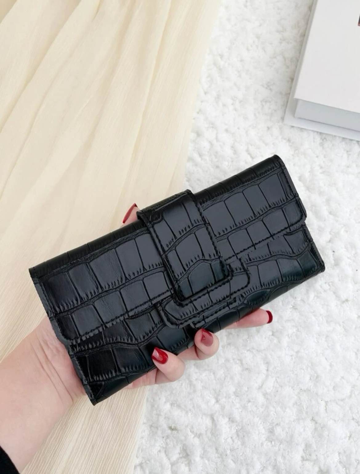 女性鱷魚紋長摺疊皮夾，輕巧時尚商務信用卡id卡現金儲位，商務休閒教師節教師禮物，適用於工作、商務、通勤、旅遊、假期、辦公