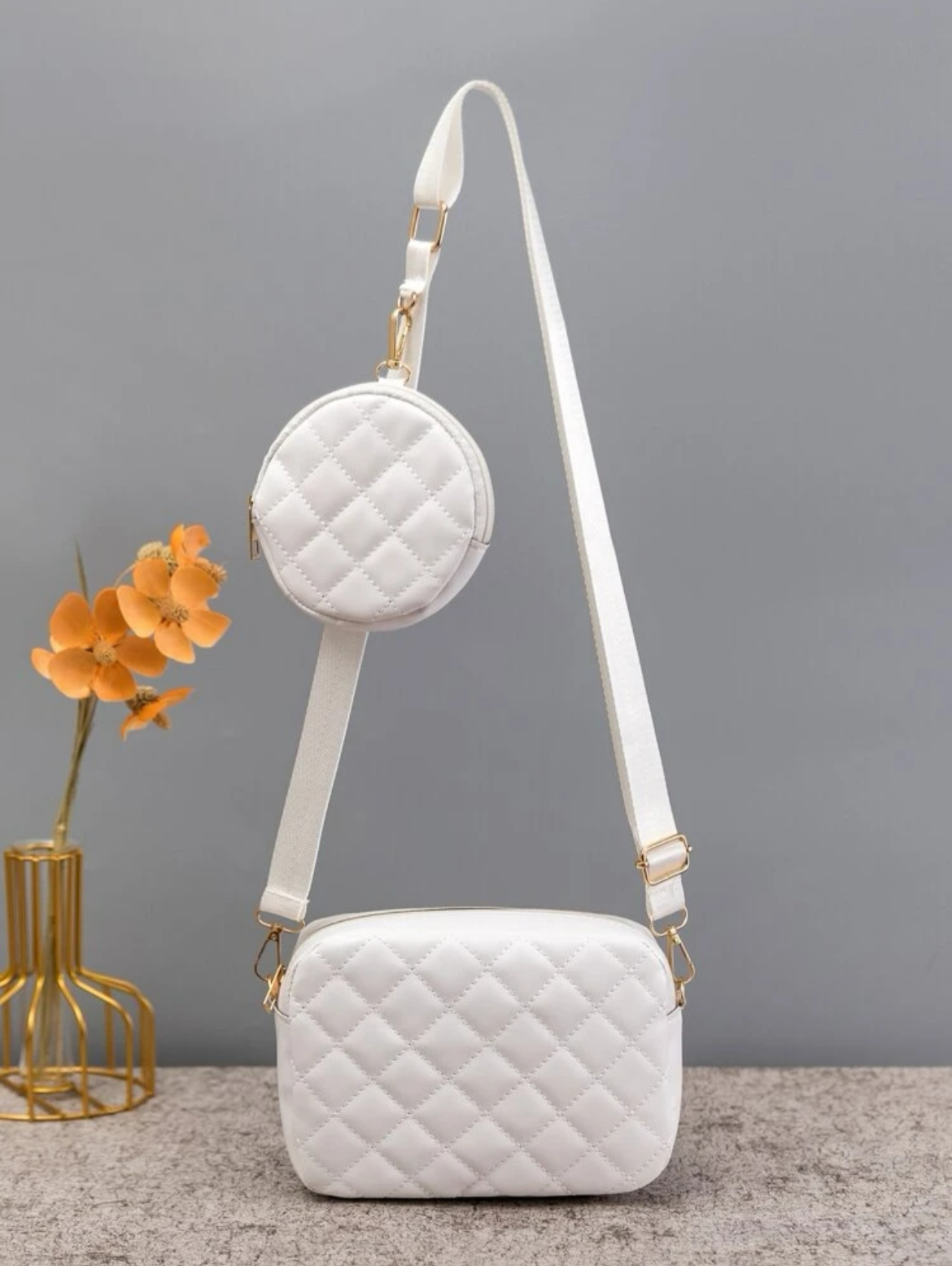 迷你幾何格紋絎縫方形包帶零錢包