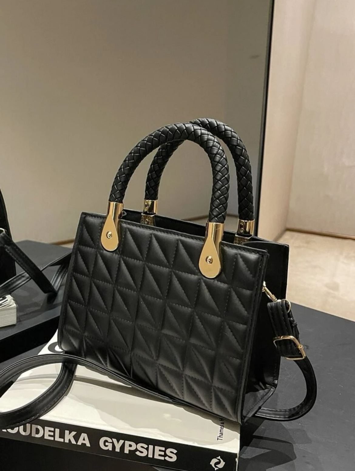 迷你衍縫細節雙把手方包