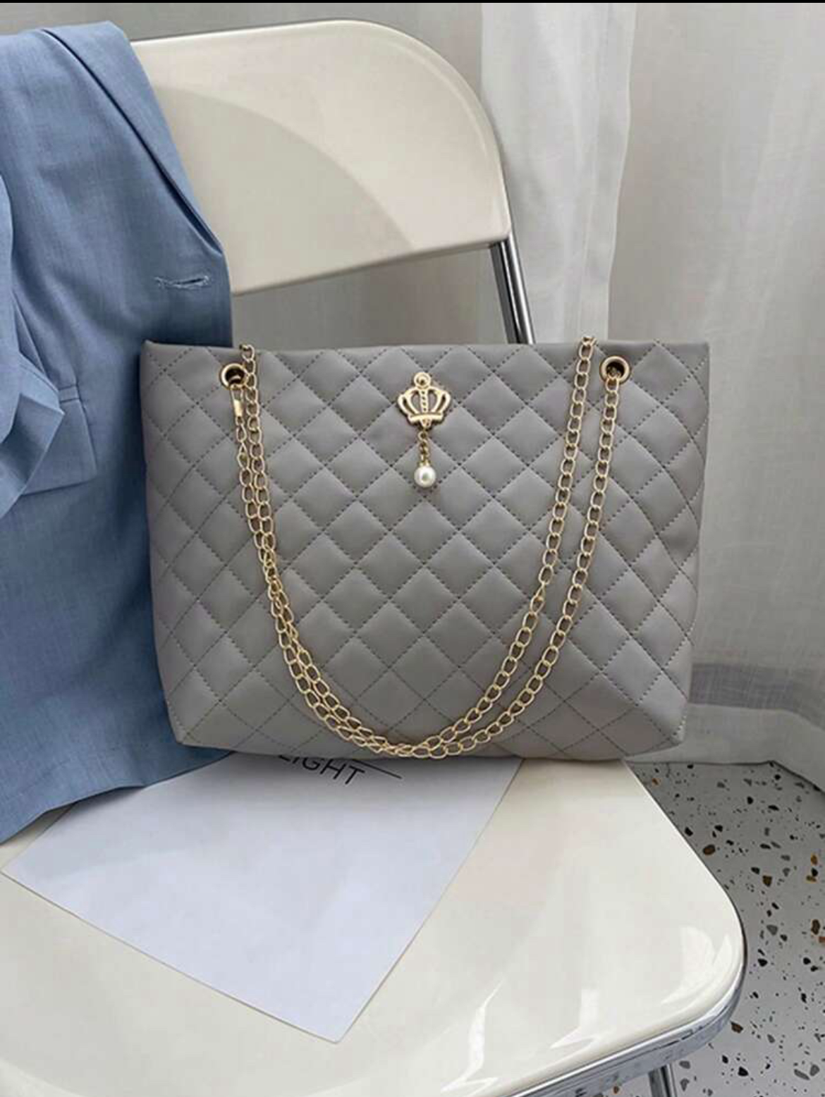 輕巧、便攜、大容量休閒、時尚絎縫細節手提包、優雅大號人造皮革手提包、女式時尚鏈條單肩包適合女孩、女士、大學生、新秀和白領