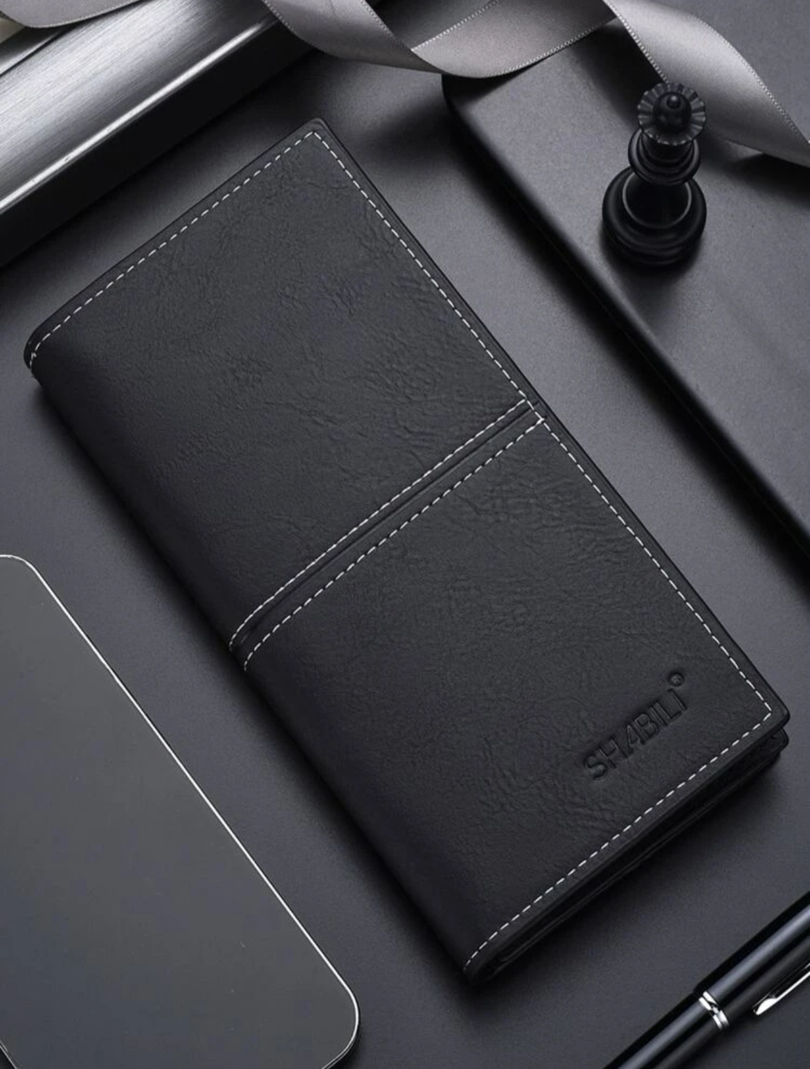 男士縫線細節長錢包支票簿封面超薄便攜，錢，現金白領，男士，男大學生，工作，商務，通勤，辦公室，週年紀念，送給情人，送給生