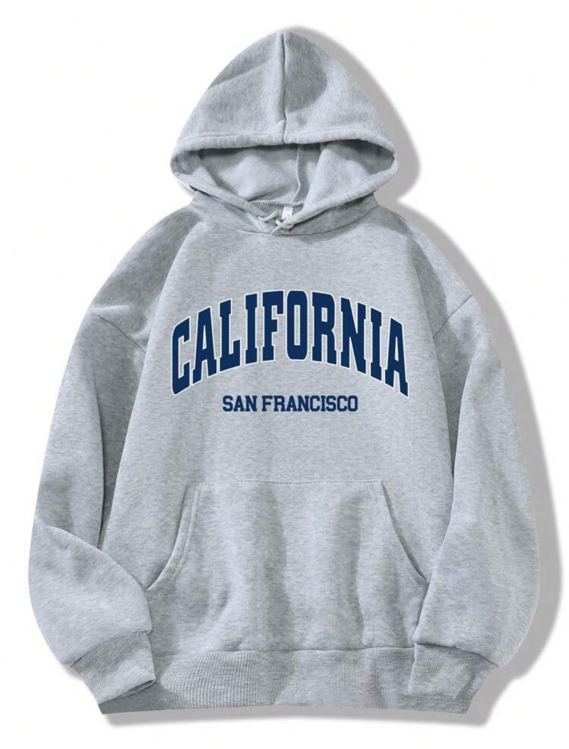 字母圖案袋鼠口袋抽繩加絨內裏連帽衫