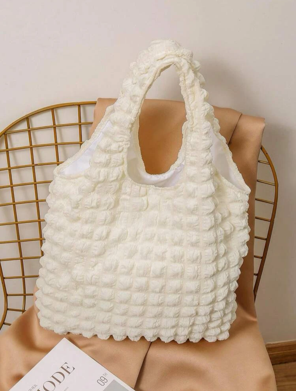 輕盈、商務休閒大容量、輕質中型購物袋褶皺細節簡約適合青少年女孩女大學生、白領工人非常適合學校、學院、工作、商務、通勤、返