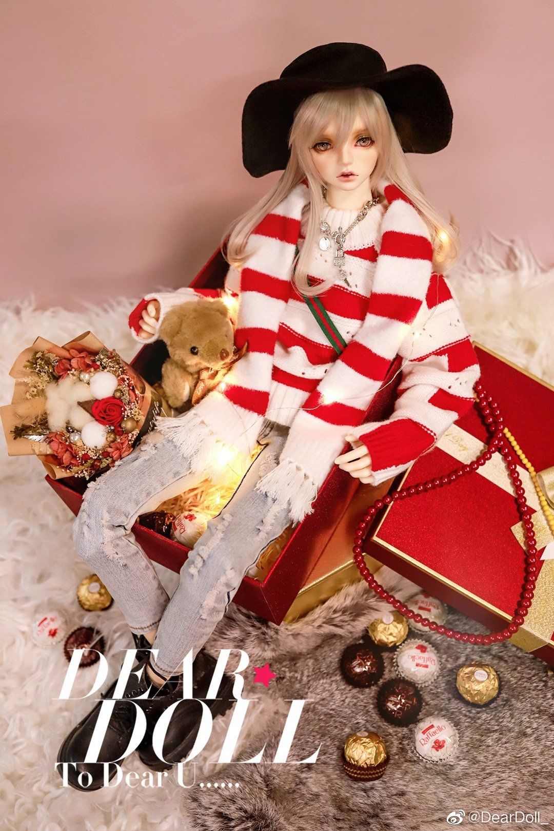 [DearDoll] 機織破洞紅白條紋毛衣 3分~70叔通穿