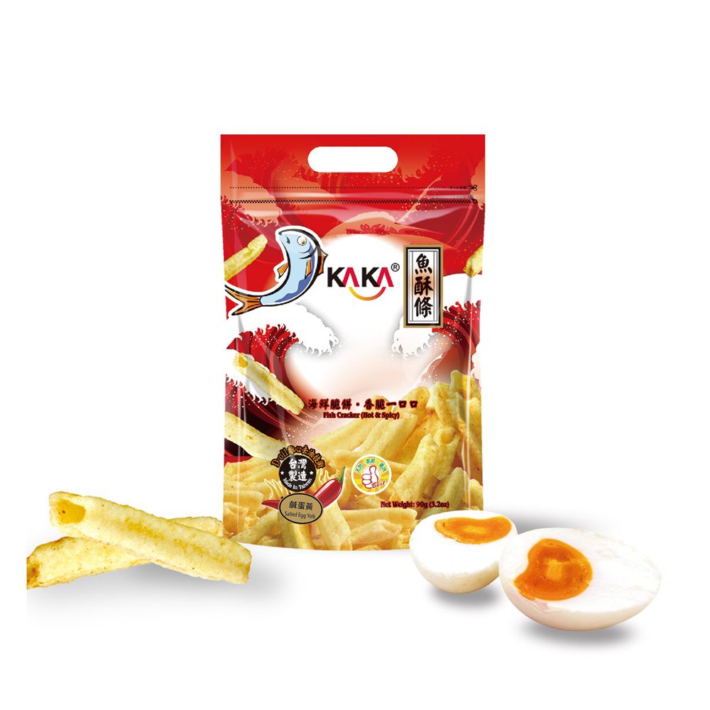 【KAKA】醬烤海鮮餅乾90g 六入組 鹹蛋黃鱈魚條/鹽酥醬燒蝦餅（團購美食/餅乾/洋芋片/醬烤/蝦餅）感心回饋價488