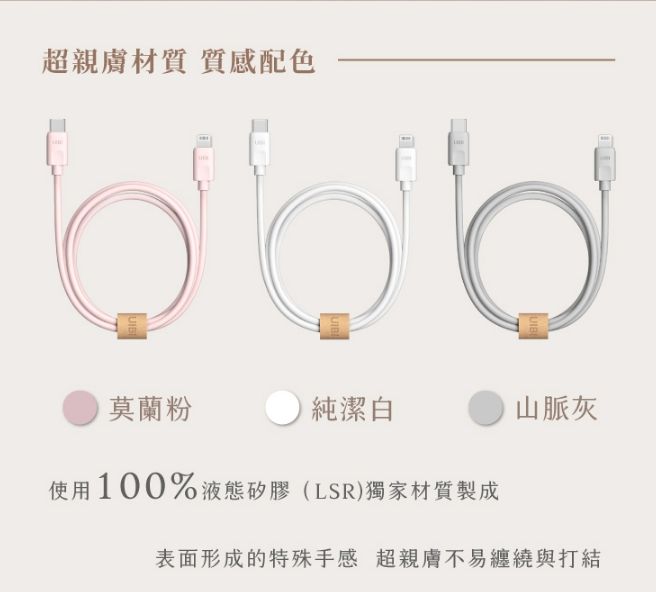 UIBI 1M 柔膚矽膠充電線 USB-C to USB-C 60W