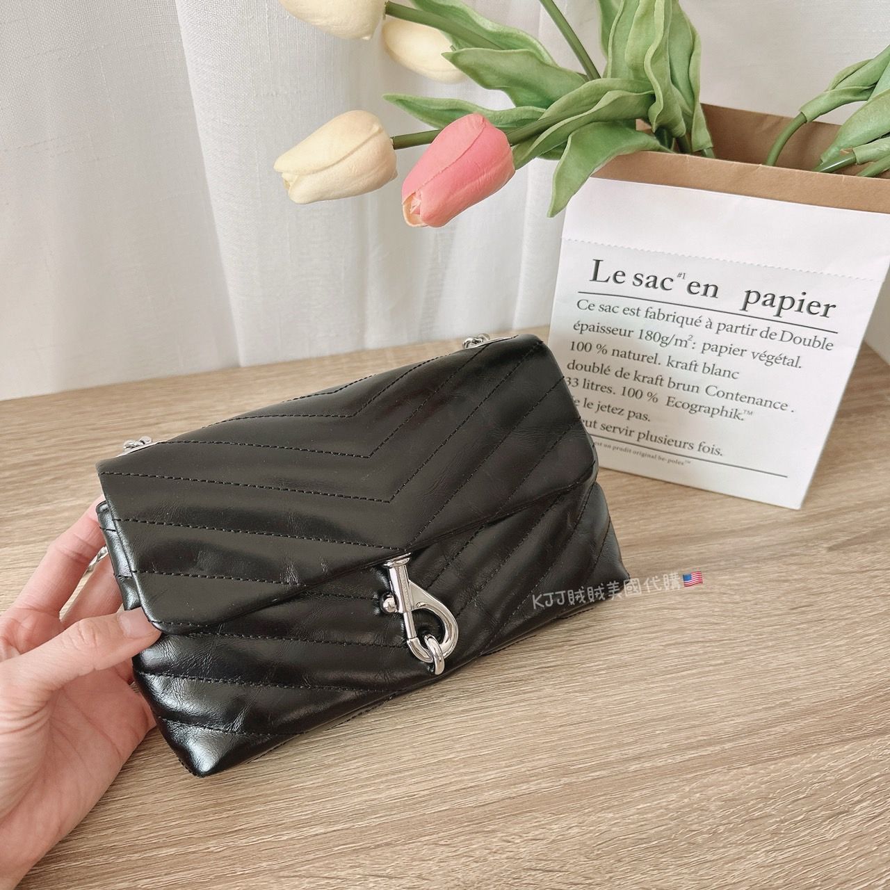 【Rebecca minkoff】真皮 斜紋 銀鍊 小廢包
