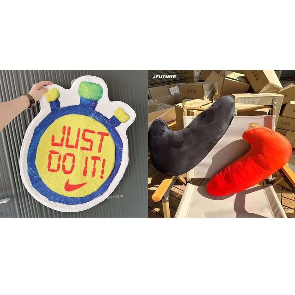 【Nike】JUST DO IT 碼錶造型地毯 / 勾勾抱枕-黑