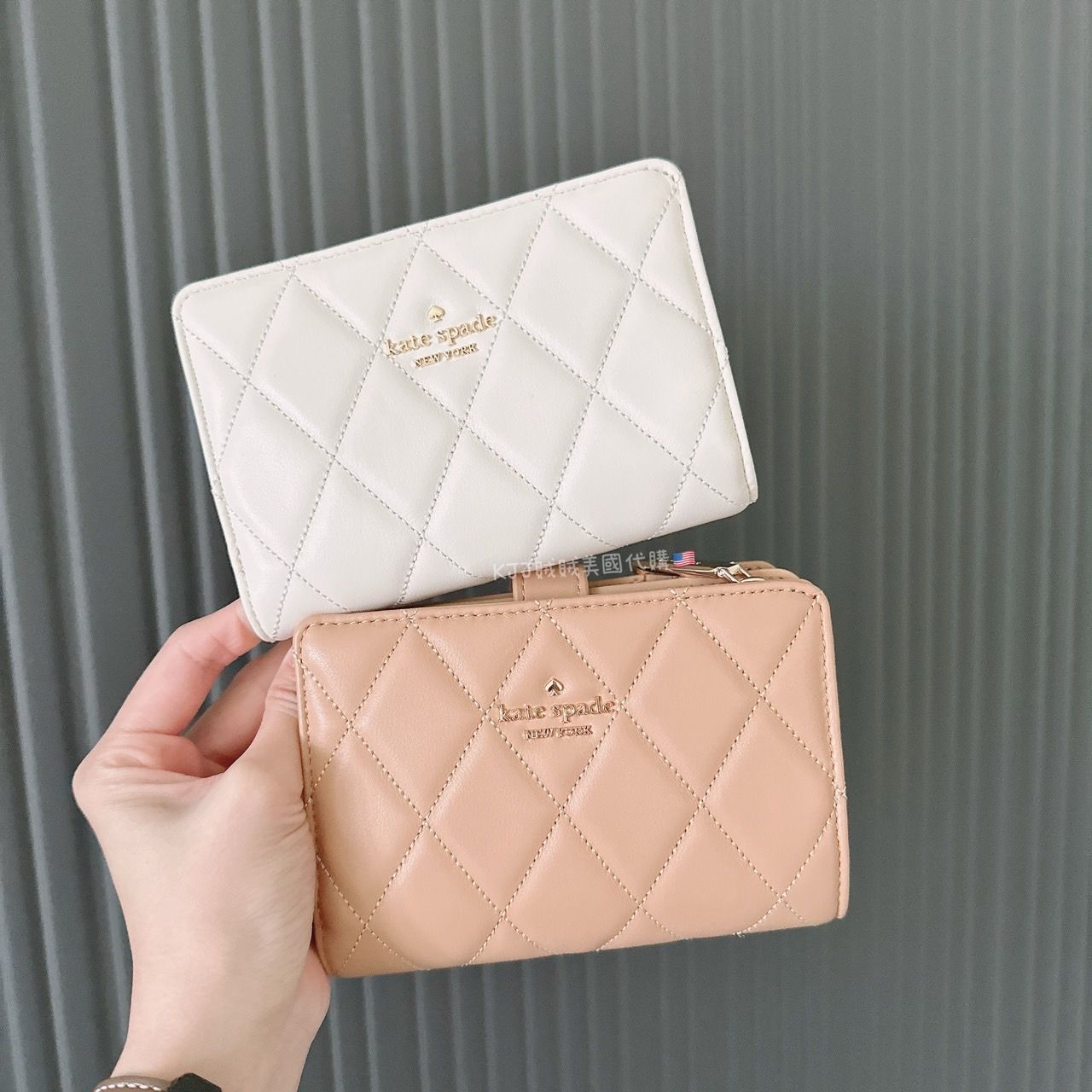 【Kate spade】小香風  小香風 格紋 扁零錢包 /  carey 小香風 中夾包包
