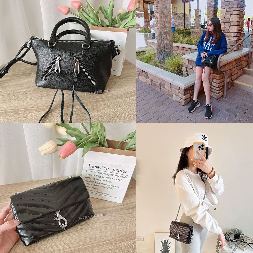 【Rebecca minkoff】小機車包 手提 / 真皮 斜紋 銀鍊 肩背 斜背 側背包包