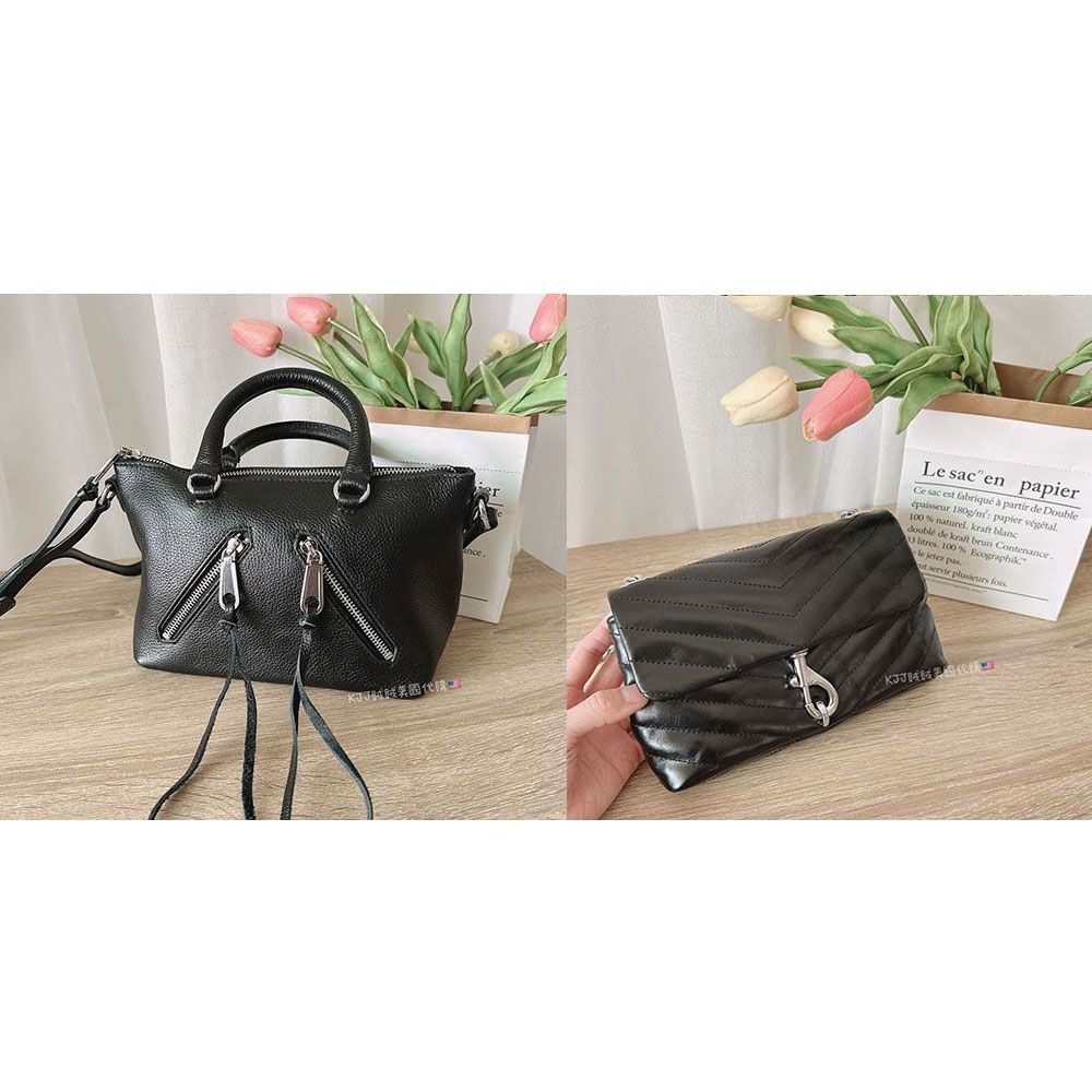 【Rebecca minkoff】小機車包 手提 / 真皮 斜紋 銀鍊 肩背 斜背 側背包包