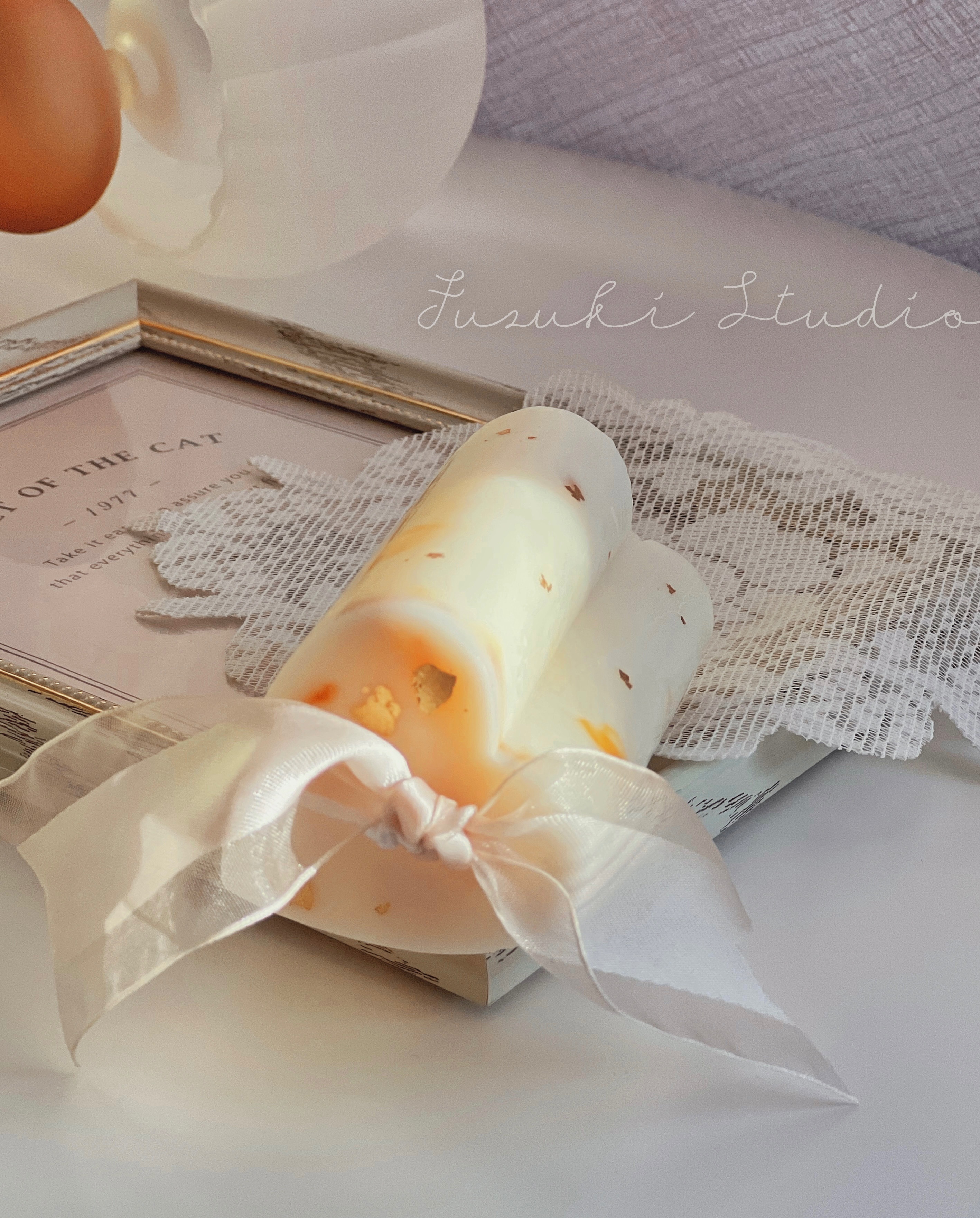 金箔水墨流紋 心型柱狀蠟燭