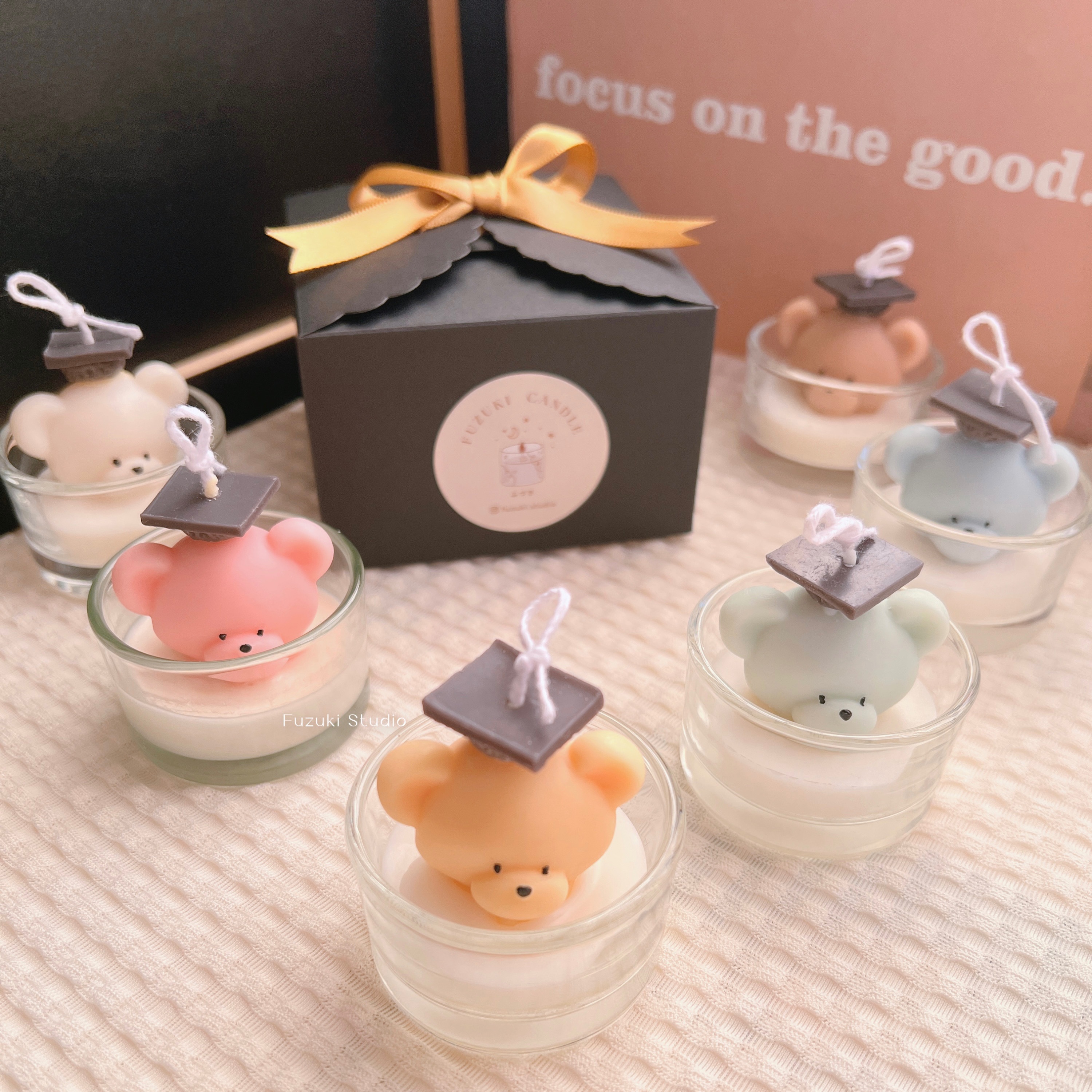 畢業小熊造型玻璃茶蠟